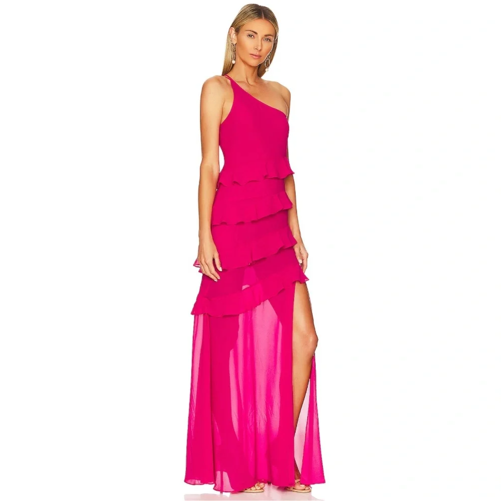 Lovers & Friends Junette Gown Hot Pink One Strap - Picture 4 of 11